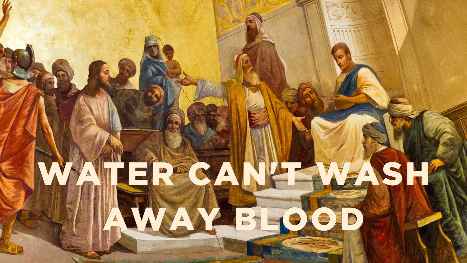 Pilate washing his hands as a crowd watches